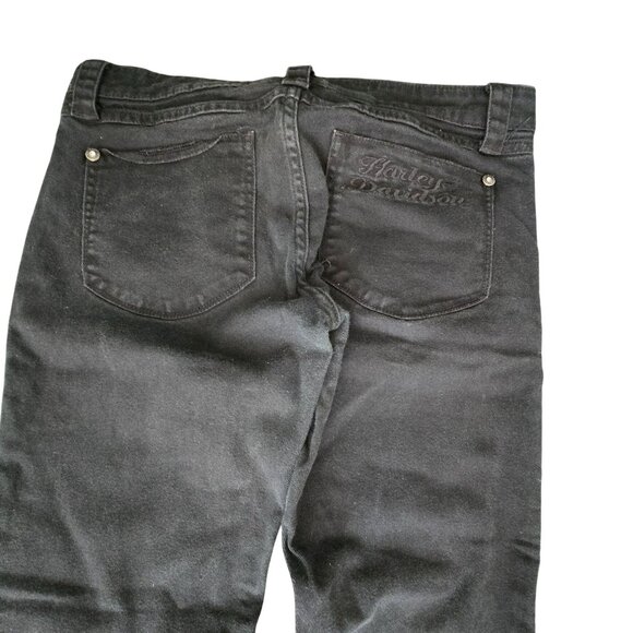 Harley-Davidson Womens Straight-Leg Black Denim Jeans Size 8 Rhinestones JJ3918 - Picture 8 of 11